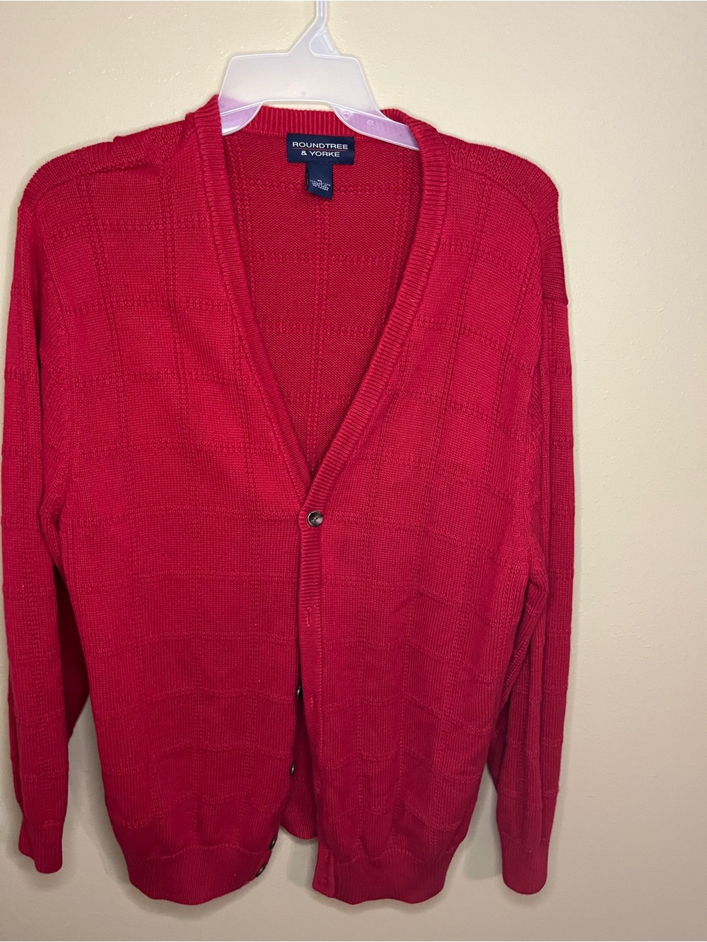 Roundtree & Yorke Men's Bright Red Textured V-Neck Cardigan